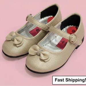 Gold Glitter Kids Shoes with Bow